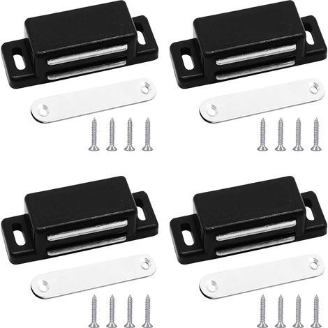 4 Aimants Porte Placard Noir Magnétique Avec 16 Vis De Fixation  Fermeture Discrète Pour Tiroirs, Placards, Volets Et Meubles De Cuisine Domestique (1/5)