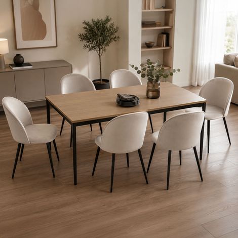 Dmora - Set di 6 sedie Achito, Poltrona rivestita in velluto, Sedia da pranzo imbottita, Seduta per riunioni, 51x54h82 cm, Grigio chiaro (1/5)