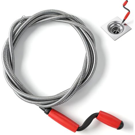 Furet Deboucheur Canalisation, 5 m x 6 mm Furet Deboucheur Canalisation avec Manivelle, pour Le Nettoyage des Cuvettes de Toilettes, Tuyaux de Cuisine, Baignoire, Evier (1/5)