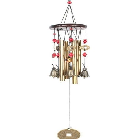 Carillon éolien traditionnel chinois Longziming – 4 tubes, 5 cloches – Jardin, balcon, extérieur – Décoration extérieure – 65 cm (1/5)