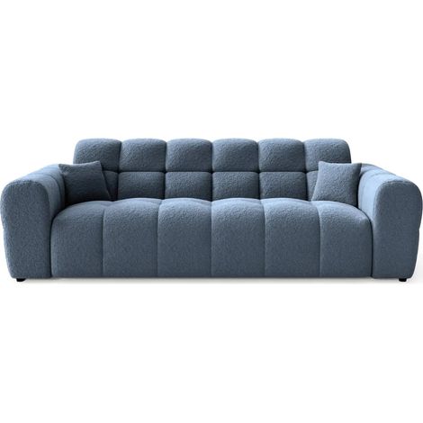 ALEXIA - Canapé droit tissu bouclette 3 places Bleu (1/5)