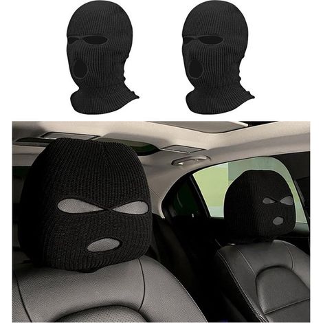 Funda divertida para reposacabezas de coche, Funda universal para asiento de coche con diseño de cara único, 2 piezas, Negro (1/5)