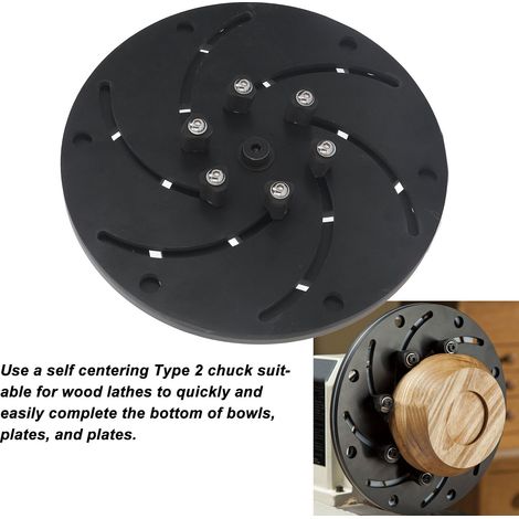 Mandril para carpintería Longworth M33 de aleación de aluminio, autocentrante y centrífugo, 250 mm / 9,84 pulgadas (1/5)