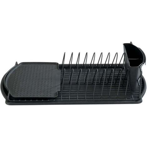 QORVA-Égouttoir à Vaisselle Basic , Panier couverts, support-assiettes, bacs d‘égouttement amovibles, Métal revêtu et Plastique, 47,5 x 11 x 26,5 cm, Noir (1/4)