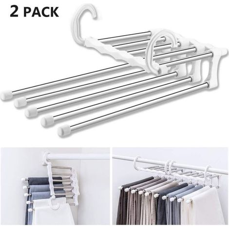 Cintres à pantalons multiples, lot de 2, cintre peu encombrant, cintre de rangement multi-magique, cintre de voyage pliable (1/5)
