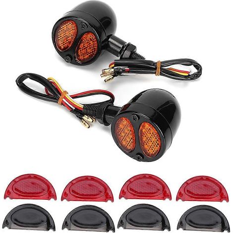 Clignotants LED pour moto, feu stop, boîtier métallique, 12 V, 4 fils, noir (1/4)