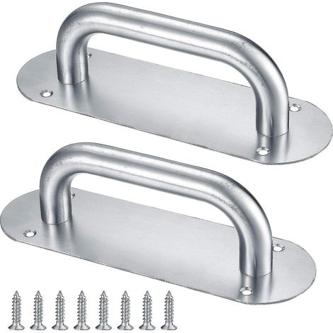 Lot de 2 poignées de porte coulissantes, poignées de porte à pousser en acier inoxydable, poignée de meuble avec plaque arrière. (1/5)