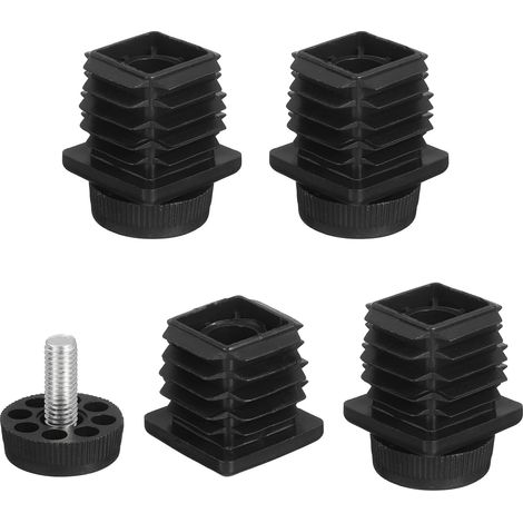 4 Pcs Pied de Meuble Réglable, 30x30mm Pieds de Nivellement en Plastique, Tube Rectangulaire à Insérer, Niveleurs à Visser Trou d'ajustement 30mm pour Table et Chaise, Noir (1/5)
