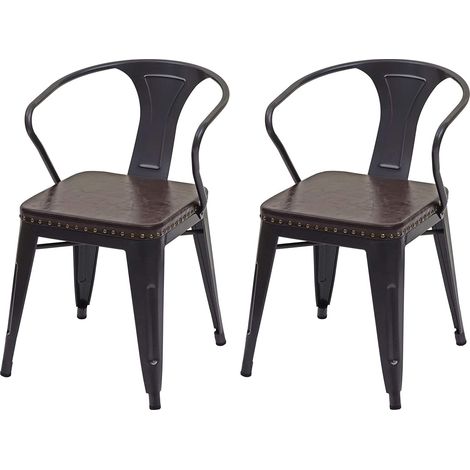 2x sillas cocina comedor en sintético y metal estilo industrial marrón negro CDS04451 (1/5)