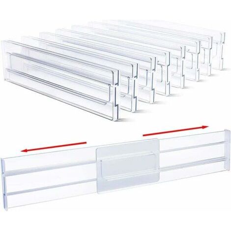 Lot de 8 séparateurs de tiroir réglables 28-51 cm – Plastique durable – Épaisseur 1,3 cm – Hauteur 8,1 cm – Pour rangement bureau et cuisine (1/5)