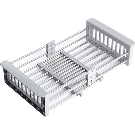 MINKUROW Ausziehbarer Geschirrabtropfständer, Edelstahl-Abtropfgestell über der Spüle, Abtropfgestell mit verstellbaren Armen, Abtropfgestell in der Spüle oder auf der Theke, 285 mm x 170 mm x 90 mm (1/2)