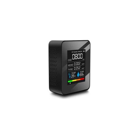 Détecteur de qualité de l’air CO2, TVOC, HCHO, mesure température et humidité, portable, noir –