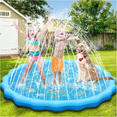 Tapis de Jet d'eau (170cm), Antidérapant 0,58mm Épaisseur, Splash Pad Durable en PVC, Jet Fontaine Réglable pour Enfants, Adultes et Chiens, Jeu d'eau Extérieur pour Jardin (1/5)
