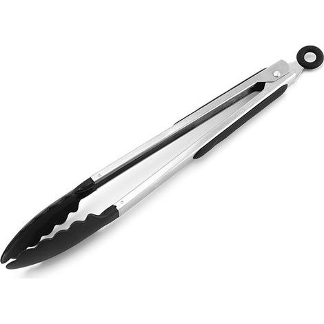 Pinces à barbecue en acier inoxydable et silicone alimentaire (noires, 30 cm), pinces de cuisine résistantes à la chaleur (1/5)