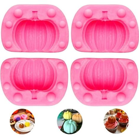 Set di 4 stampi in silicone 3D a forma di zucca per dolci, torte, cioccolatini e caramelle di Halloween - Crezuo