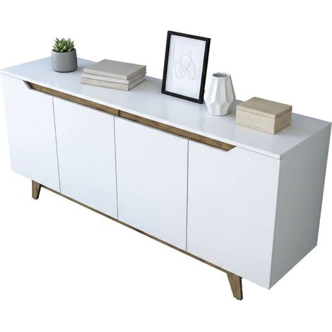 Dmora - Kommode Dpaves, Wohnzimmerbuffet, Wohnzimmer-Sideboard, Moderne Küchen-Speisekammer, 180x45h79 cm, Weiß und Walnuss