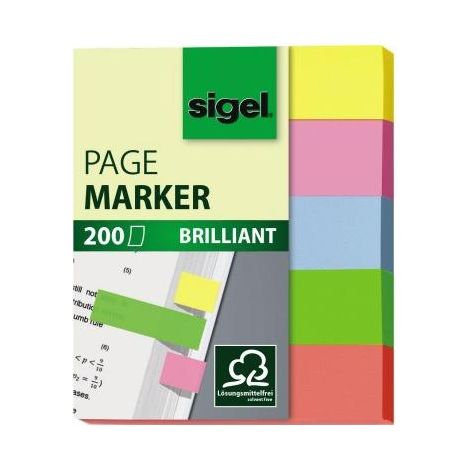 SIGEL Haftmarker SIGEL Brillant 50 x 12 mm (B x H) gelb pink blau grün orange 40 Bl./Block 5Block/Pack. (1/5)