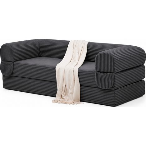 ELVMI Schlafsofa 2 Sitzer mit Doppelbettfunktion und Gepolsterten Armlehnen für Kleine Räume aus Rippenkord Grau (1/5)
