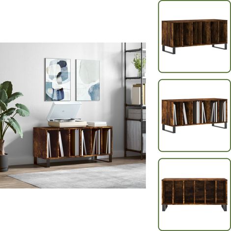 The Living Store Armoire à disques chêne fumé 100x38x48 cm bois d'ingénierie - Rangement vinyle (1/5)