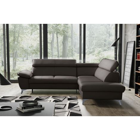 Canapé d'angle convertible en cuir italien de luxe 5 places WARREN II, avec coffre, chocolat, angle droit (1/3)