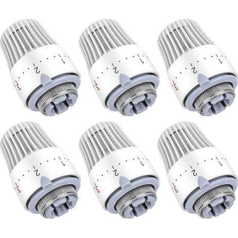 Thermostat-Heizkörper-Wasserhahn-Thermostatkopf: 6 Stück, Thermostat-Heizkörperkopf, Heizkörper-Thermostat, Heizkörper-Thermostat-Wasserhahn, angeschlossener Thermostatkopf M30 x 1,5, weiß