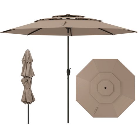 Windbeständiger Sonnenschirm für die Terrasse, 300 cm, neigbar und mit Kurbel, Beige