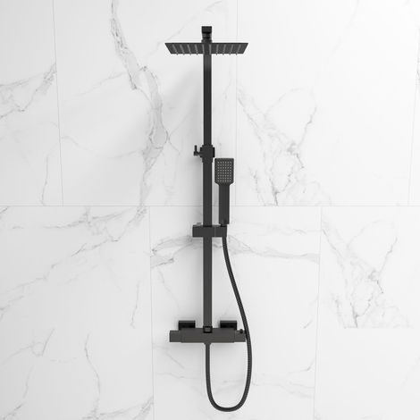 SKY Bathroom Modern Square Matte Black Thermostatic Exposed Mixer Shower Set With Shower Head and Handheld (1/5)