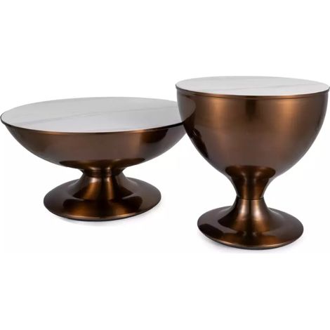 Ensemble de deux petites tables d'appoint métal marbre blanc 38 cm ZELLUNA