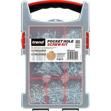 Trend Confezione viti Pocket Hole, confezione da 850 pezzi contenente una selezione di viti di varie lunghezze in una robusta valigetta di plastica, PH/SCW/PK1 (1/5)