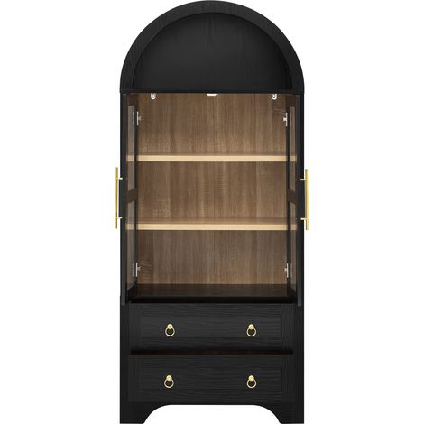 Vitrina alta negra con puertas de cristal, 2 cajones y estantes ajustables, 76,2 x 40,1 x 180 cm (1/5)