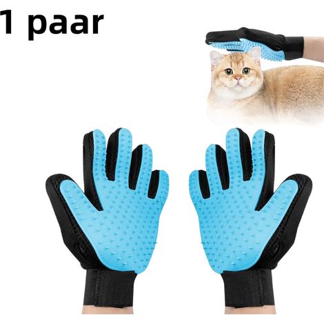 paire de gants de massage pour animaux - Silicone - Brosse anti-poils - Convient aux chats et aux chiens - Élimine les poils morts tout en caressant - Soin des animaux - Bleu ciel (1/5)