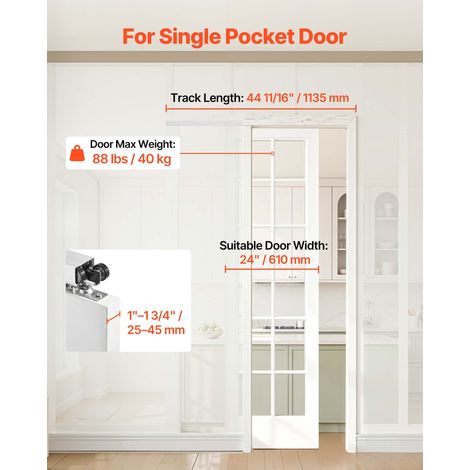 Kit de Quincaillerie pour Porte Coulissante Rail 113,5 cm, Système Coulissant pour Porte à Galandage avec Mécanisme de Fermeture Am… (1/5)
