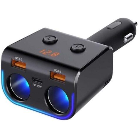 QORVA-Chargeur de voiture USB C 180 W, chargeur de voiture USB Type-C, chargeur de voiture USB C avec double QC3.0 et chargeur PD Type-C 30 W, 12 V/24 V, voltmètre LED avec intégré XXW (1/4)