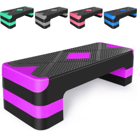 Step aerobico regolabile per esercizi, piattaforma per step up da 68,5 cm/27" con rialzi regolabili in altezza da 10 cm/4", 15 cm/6" e 20 cm/8" (viola) (1/5)