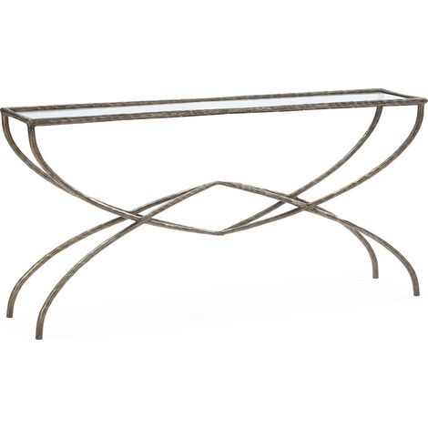 Console élégante métal doré antique et plateau en verre raffiné - doré antique et verre transparent