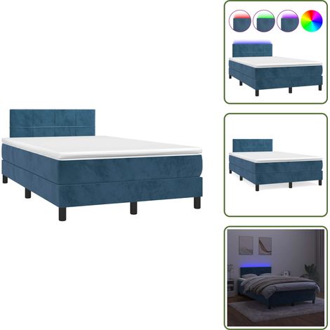 The Living Store Sommier à lattes de lit avec matelas LED bleu foncé 120x190 cm - Lit Plateforme - Lit Capitonné - Lit Design - Lit Velours - Lit Avec Éclairage Led (1/5)