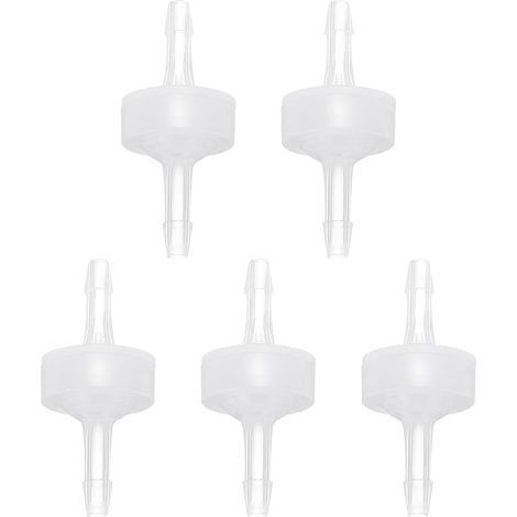 5 Pièces Clapets Anti-Retour, Connecteur de Tuyau en Ligne Unidirectionnel 1/8" (3mm) Dia PP Plastique pour Gaz Liquide Air Eau Réservoir Pompe (1/5)