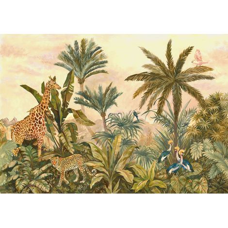 papier peint panoramique une jungle avec des animaux vert  - Komar (1/3)