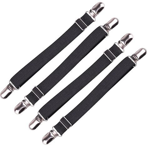 Lot de 4 rallonges de draps avec pinces réglables, pinces élastiques pour matelas et coussins de canapé, accessoires de literie (noir) (1/5)