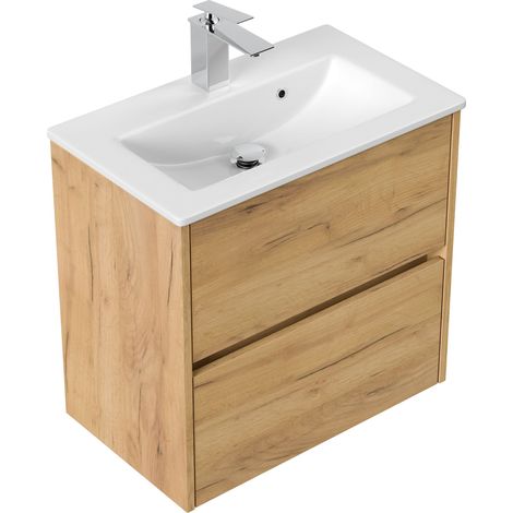 Badmöbel Taifun Slimline 60cm 2 grifflose SoftClose Auszüge eiche gold (1/5)