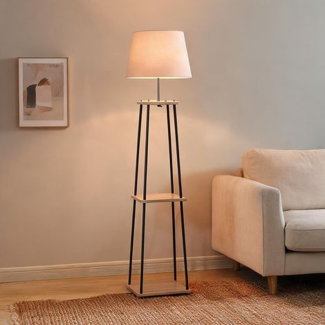 SunJet Lampadaire, lampe sur pied, bois et métal, 3 étagères, beige - Réf. HQ9155JI17AT (1/5)