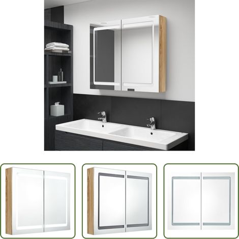 vidaXL Badezimmer-Spiegel - LED-Spiegelschrank fürs Bad Eichen-Optik 80x12x68 cm (1/5)