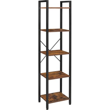 Étagère à 5 niveaux bibliothèque meuble de rangement avec structure en acier pour salon bureau entrée style industriel marron 153 cm rustique et noir (1/3)