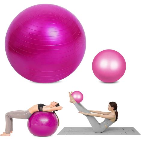 2 Pcs Ballon Fitness, 55cm & 25cm Pilates Ballon de Gymnastique, Ballon Yoga Anti-Explosive Ultra-épaisse avec Pompe Pied Gonflable, Balle de Fitness pour Sport, Yoga, Pilates - Rose (1/5)