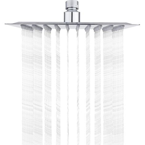 Pommeau de douche carré, en acier inoxydable argenté, 20 cm de diamètre (8 pouces). (1/5)
