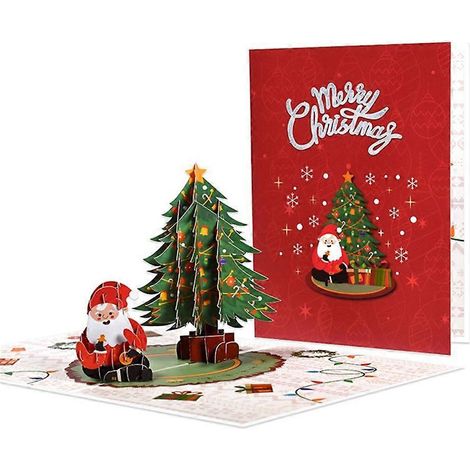 Carte de vœux de Noël 3D unique avec un vieil homme charmant et un sapin