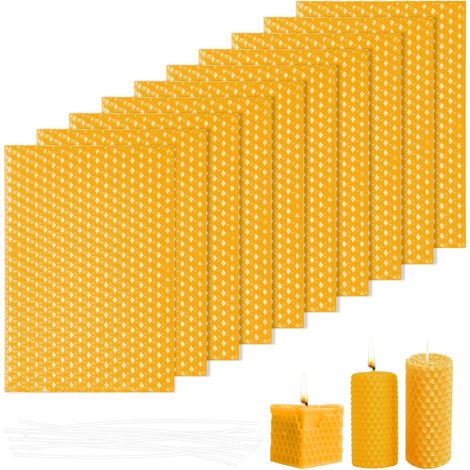 Set mit 10 Bienenwachskerzen, Bienenwachsplatten, Bienenwachsplatten, 13,3 x 9 cm, für Imkerei, Kerzenherstellung, Bastelarbeiten und Möbelpolitur (1/5)