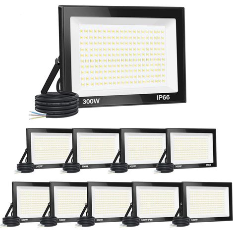 【10PCS】300W Projecteur LED Exterieur 30000LM IP66 Imperméable spot led exterieur Super Brillant Eclairage Extérieur Blanc Chaud(3000k) Sécurité spot led pour stades, usines, Parking, garage, jardi (1/5)