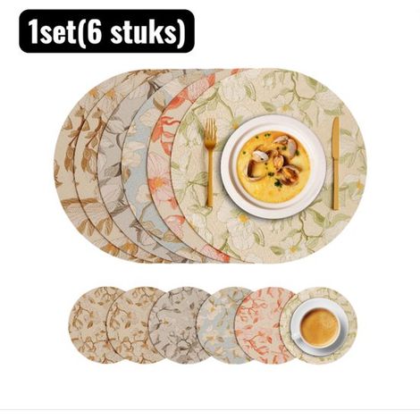 1 Set (6 pezzi) Tovaglietta Tovaglietta rotonda e spessa con motivo Sottobicchiere resistente al calore e idrorepellente per cucina e tavolo da pranzo Decorativa (1/5)