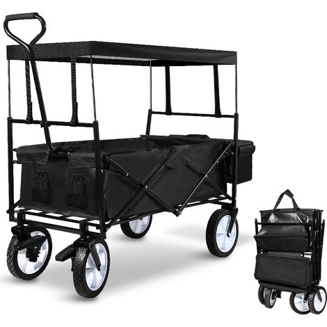 SWANEW Carrello da giardino portatile pieghevole con tetto di trasporto per spiaggia campeggio barbecue nero (1/5)